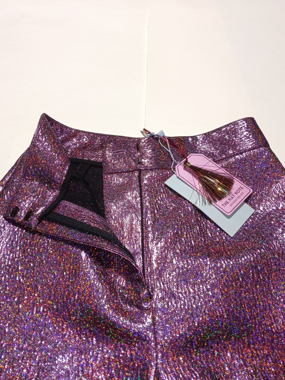 Antonio Melani X The Nat Note Sita Pink Holographic Jacquard Wide-Leg Pants Sz 0 - Picture 11 of 16